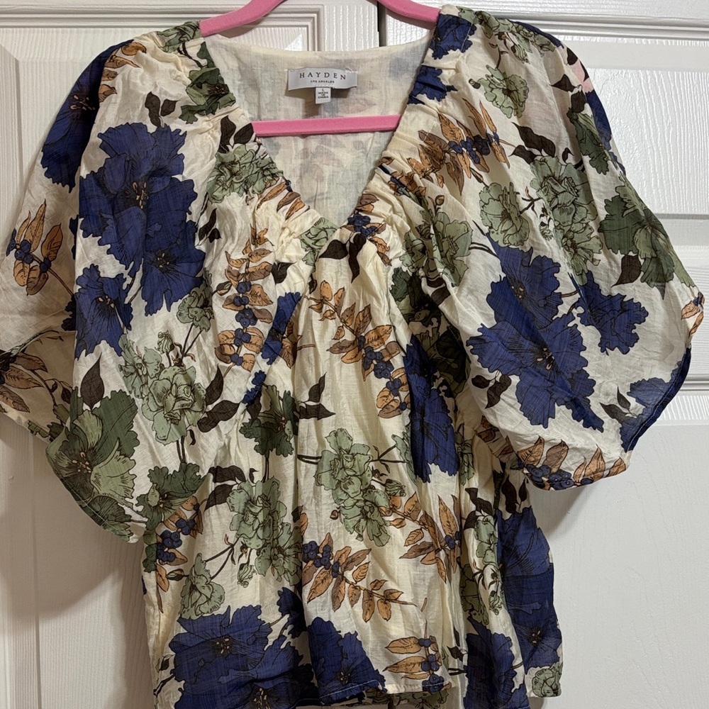 Hayden Women's Floral Blouse - Blue, Green, and Cream - Picture 9 of 13
